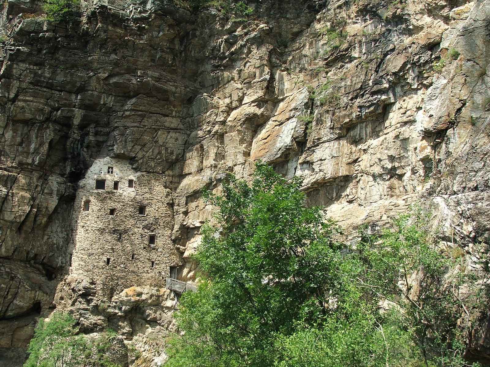 Hermitage buildings clinging to a cliff face