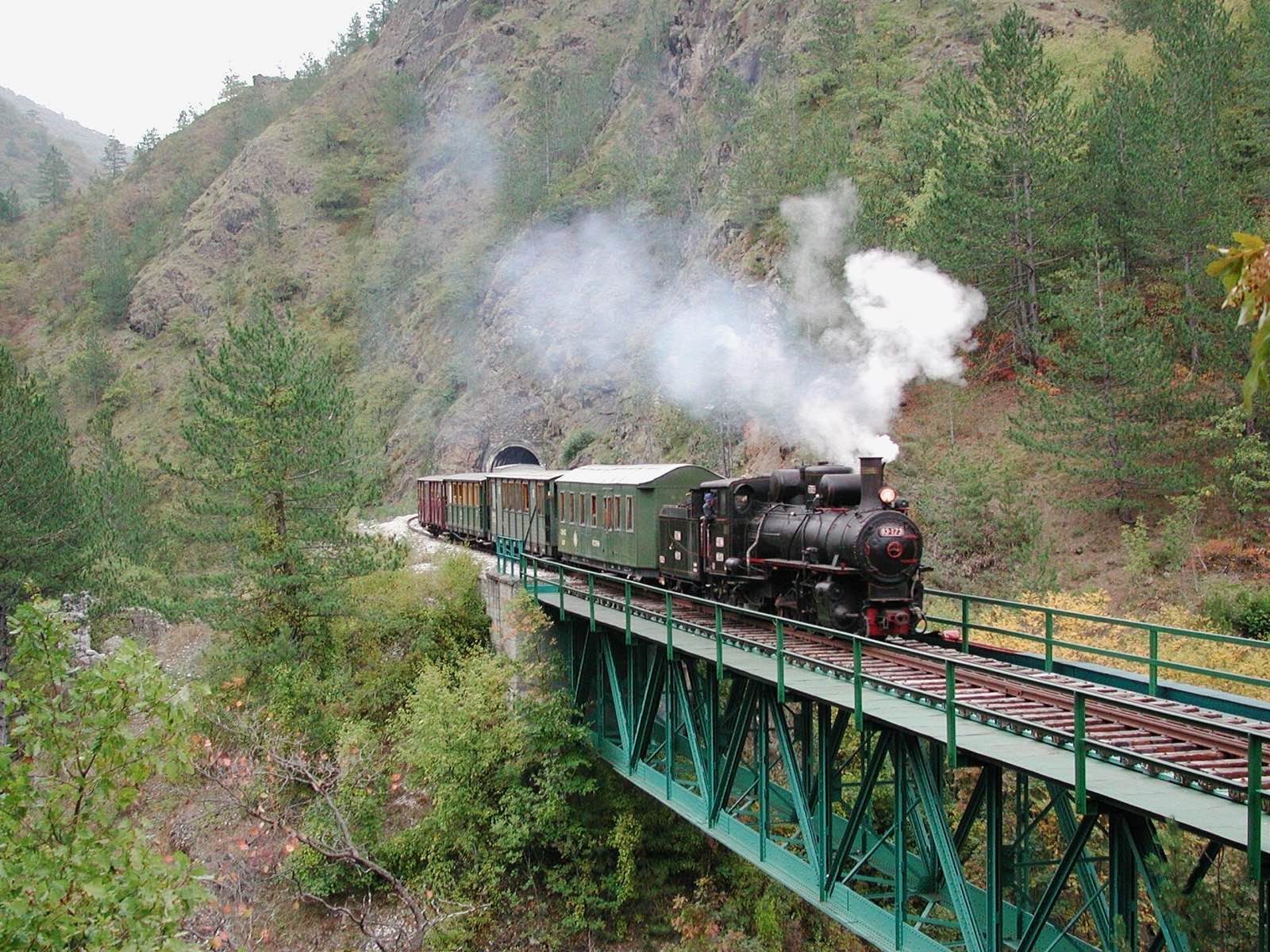 Heritage train on a mountain curve